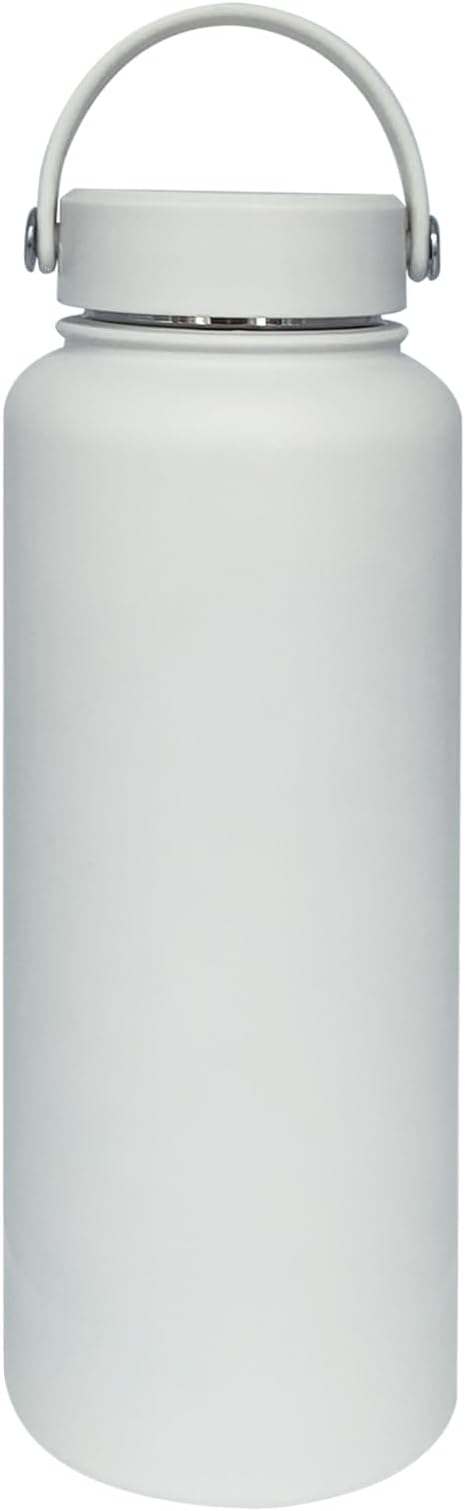 40oz Insulated Water Bottle ,Stainless Steel Sports Water Cup Flask with 2 Lids, Wide Mouth Travel Thermal Mug,Outdoor Sports Bottle(white)