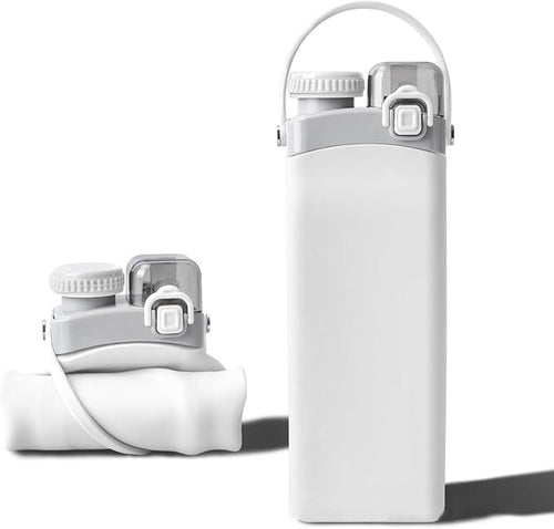 THAIOXYH® Collapsible Water Bottle 20 oz(600ml) Silicone BPA Free Reuseable Lightweight Foldable Water Bottles for Traveling Running Hiking Camping Sports (White)