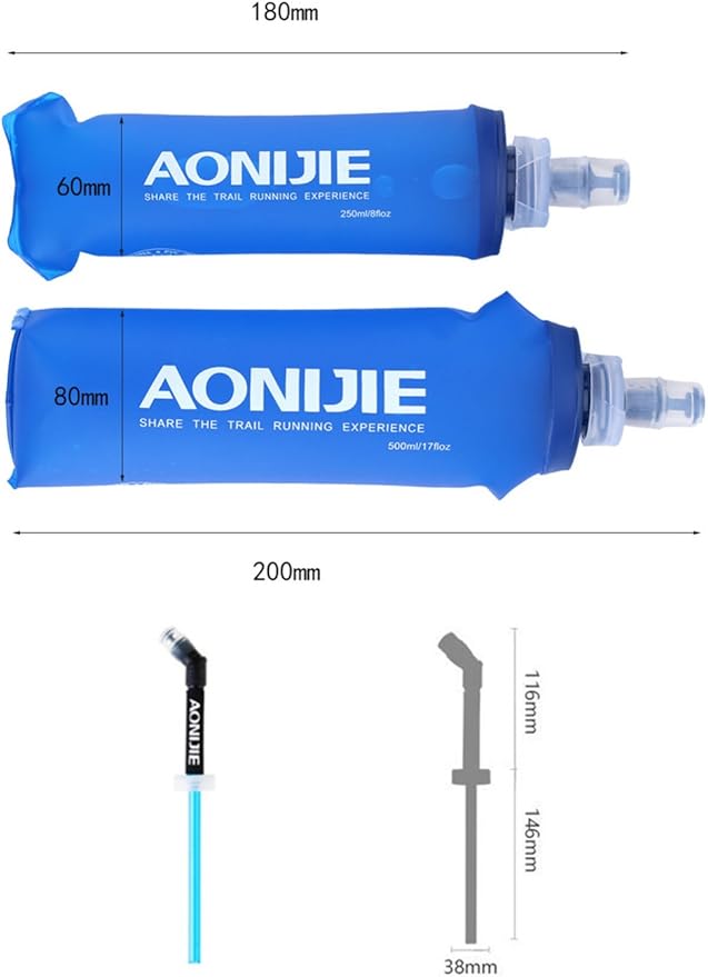 AONIJIE 2 Pcs Sports Collapsible Water Bottle BPA Free - TPU Soft Drink Water Kettle Foldable Flask for Hiking Bicycling Running Climbing