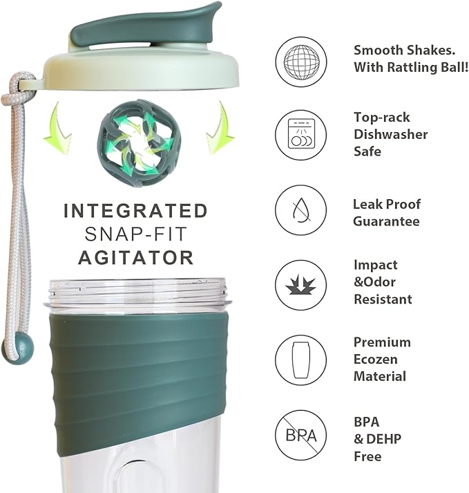 Protein Shaker Bottle,Sports Blender Bottles for Protein Mixes with Whisk Ball,Mixer Bottle,Portable Pre Workout Whey Protein Drink Shaker Cup,Teal