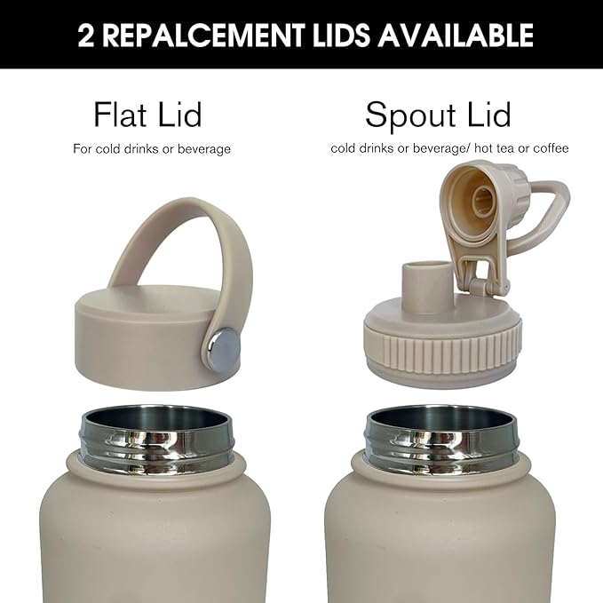 40oz Insulated Water Bottle ,Stainless Steel Sports Water Cup Flask with 2 Lids, Wide Mouth Travel Thermal Mug,Outdoor Sports Bottle(Cream apricot)
