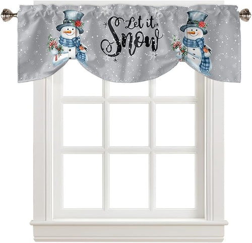 Snowman Christmas Blackout Tie Up Valance Curtains for Kitchen Windows Let It Snow Winter Holiday Window Toppers Balloon Shades for Living Room/Bathroom/Bedroom,1 Panel, 42" X 18", Grey White