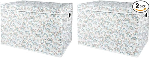 Sammy & Lou Painted Rainbow Felt Toy Box; Pink, Yellow, Teal, Blue, White; Collapsible; Two Handles; Hinged Lid; 22 in x 14.5 in x 15 in (Pack of 2)