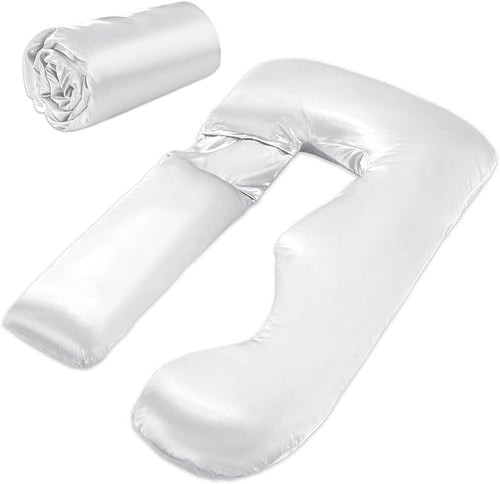 HOMBYS Silky Satin Pregnancy Pillow Cover (ONLY Pillowcase), Luxurious Smooth Maternity Pillow Cover, U Shaped Soft & Breathable Large Pillow Protector for Side Sleeper, 58.6" L x 30.9" W, White