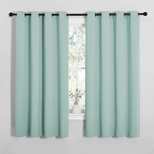 NICETOWN Bedroom Curtain Panels Blackout Draperies, Thermal Insulated Solid Grommet Blackout Curtains/Drapes (Aqua, One Pair, 55 by 68-inch)