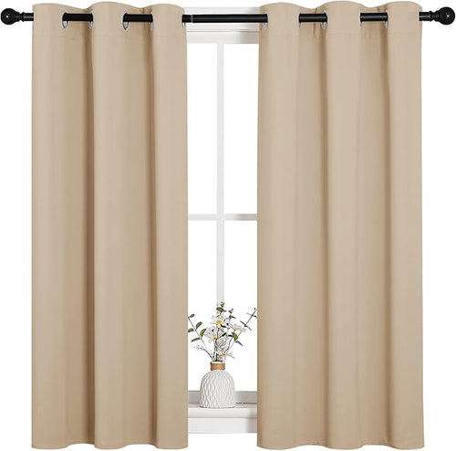 NICETOWN Room Darkening Curtain Panels for Cafe, Thermal Insulated Grommet Room Darkening Draperies/Drapes for Window (Biscotti Beige, 2 Panels, W34 x L45 inch)