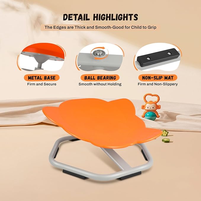 Elephant Kids Swivel Chair, Seat and Spinning Chair, Body Coordination Training Chair, Orange Non Slip Sensory Toys 360ยฐ Spinning Chair for Autistic Kids Aged 3+, Improving Toddler's Physical Fitness