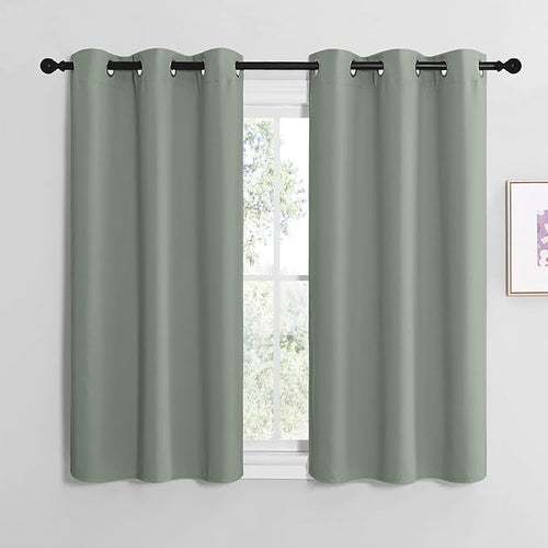 NICETOWN Greyish Green Room Darkening Curtains for Kitchen, Window Treatment Thermal Insulated Solid Grommet Room Darkening Curtains/Drapes for Bedroom (Set of 2, 42 inches Wide by 48 inches Long)