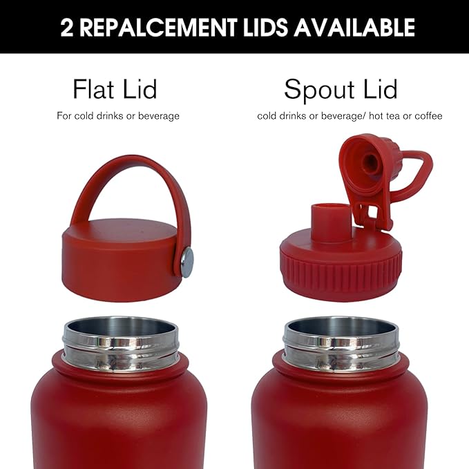 40oz Insulated Water Bottle ,Stainless Steel Sports Water Cup Flask with 2 Lids, Wide Mouth Travel Thermal Mug,Outdoor Sports Bottle(Deep red)