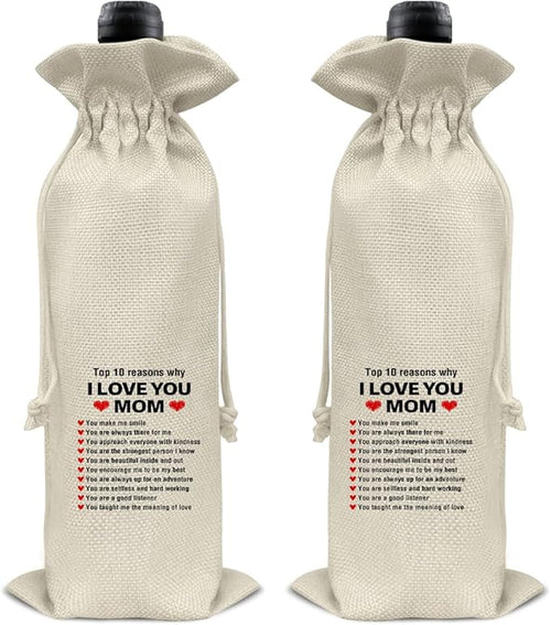 HOIJAUMAI Mom Gift From Son Daughter, Gifts for Mom Birthday Mother's Day Mom Wine Bag Mother Wine Gift Bags