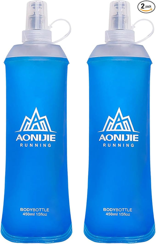 TRIWONDER TPU Soft Folding Water Bottles BPA-Free Collapsible Flask for Hydration Pack - Ideal for Running Hiking Cycling Climbing (450ml/15.22oz - Pack of 2)