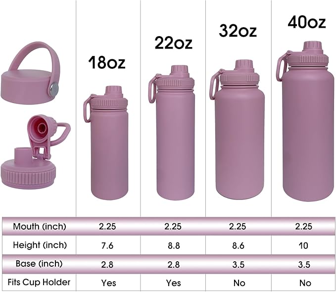 22oz Insulated Water Bottle ,Stainless Steel Sports Water Cup Flask with 2 Lids, Wide Mouth Travel Thermal Mug,Outdoor Sports Bottle(Jelly Purple)