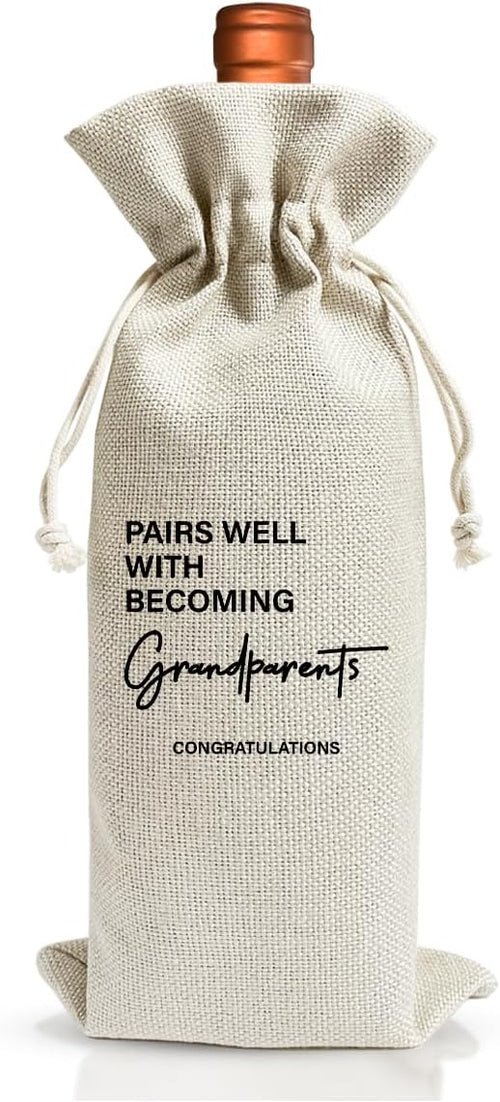 Grandparents Gift Wine Bag, Baby Announcement Wine Gift Bags Gift For New Grandpa Grandma, Grandparents Aunt Uncle, Baby Announcement Cotton Burlap Wine Bag