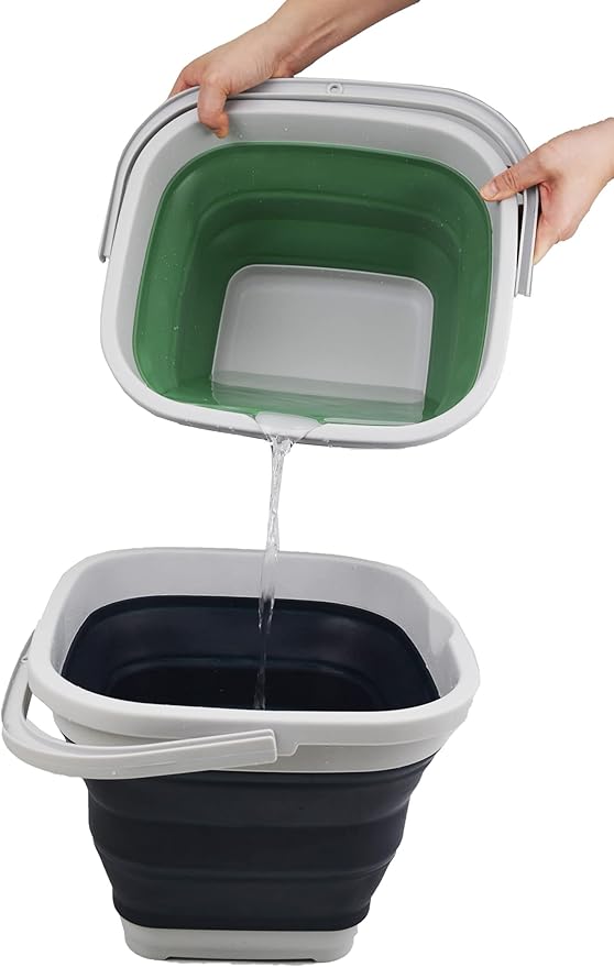 SAMMART 10L (2.6 gallon) Collapsible Rectangular Handy Basket/Bucket (Slate Grey + Dark Sea Green (Set of 2))