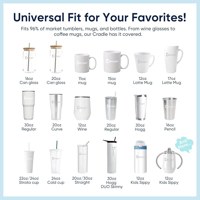 Silicone Cup Cradle, Cup Cradle for Tumblers Use to Apply UV DTF Decal/Apply Vinyl Decals -Keep Mugs in Place with Felt Squeegee(Cyan)