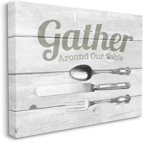 Stupell Industries Gather Silverware Kitchen Wood Texture Word, Design by The Saturday Evening Post Wall Art, 30 x 40, Canvas