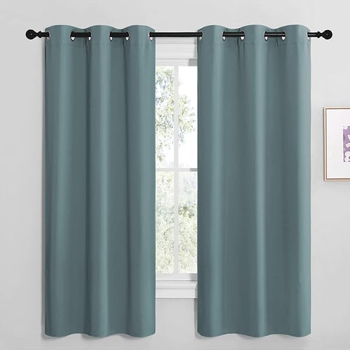 NICETOWN Modern Blackout Curtains Noise Reducing, Thermal Insulated and Privacy Room Darkening Drape Panels for Boy's Guest Room Door Small Short Window (Greyish Blue, 2 Panels, W42 x L68 -Inch)