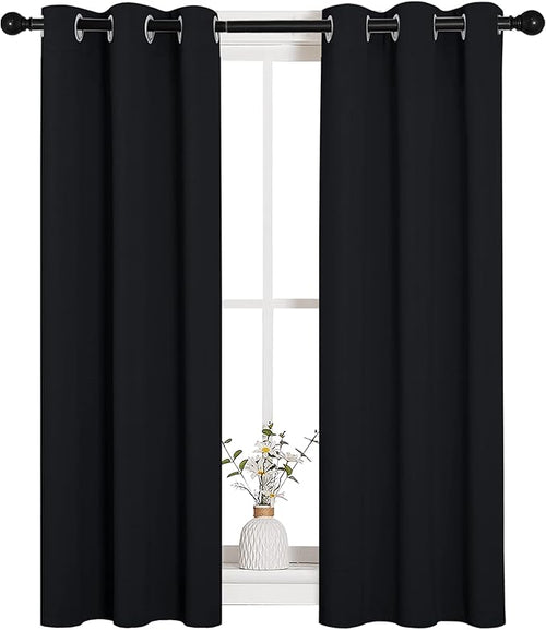 NICETOWN Halloween Living Room Blackout Curtains and Drapes, Black Solid Thermal Insulated Grommet Blackout Drapery Panels for Window (2 Panels, 29 inches Wide by 45 inches Long, Black)
