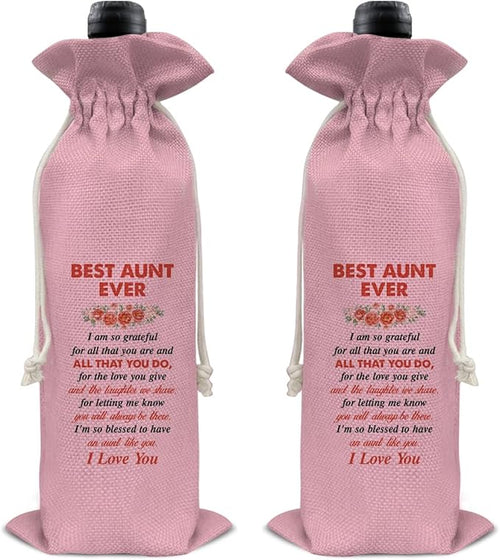 HOIJAUMAI Auntie Gift Best Auntie Ever Gift Best Auntie Wine Bag Best Auntie Ever Wine Gift Bags for Birthday Mother's Day (Pink)