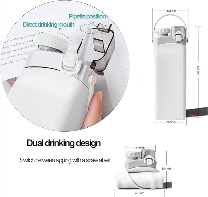 THAIOXYH® Collapsible Water Bottle 20 oz(600ml) Silicone BPA Free Reuseable Lightweight Foldable Water Bottles for Traveling Running Hiking Camping Sports (White)