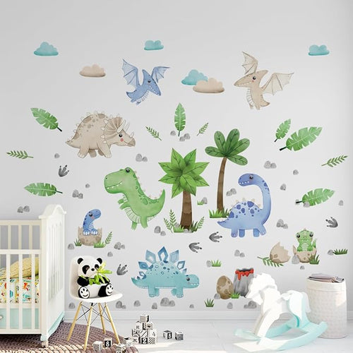 Large Dinosaur Wall Decals by Lipastick - 110 pcs Watercolour Dinosaur Kids Wall Stickers - Dinosaur Footprints Silhouettes Decals for Walls β Peel and Stick Decal for Kids Bedroom Nursery L Size