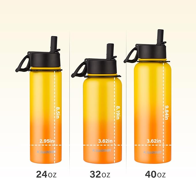 40 oz Insulated Water Bottle with Paracord Handles & Strap, 2 Lids(Straw Lid&Spout Lid), Stainless Steel Reusable Wide Mouth Metal Water Bottle With Straw, Double Walled, Thermo Mug(Mango Yellow)