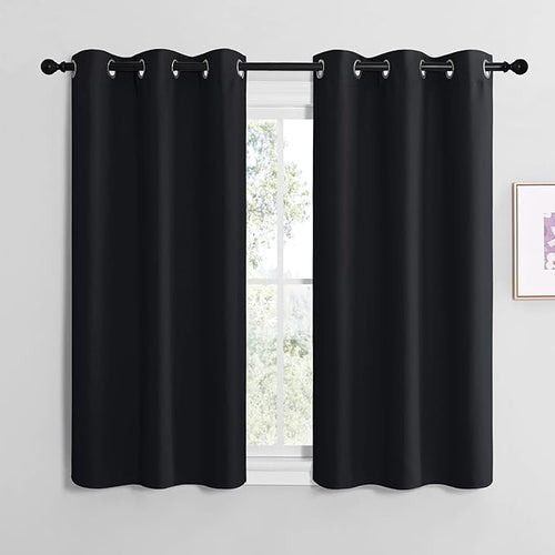 NICETOWN Halloween Blackout Draperies Window Curtain Panels, Autumn/Winter Thermal Insulated Solid Grommet Blackout Curtains/Drapes for Cafe (Set of 2, 42 inches by 50 inches, Black)