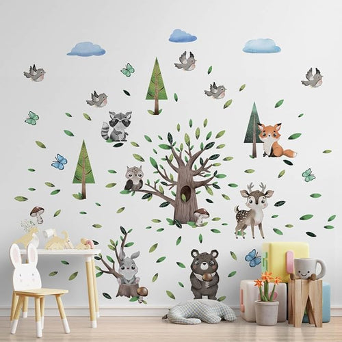 Animals Wall Decals for Kids by Lipastick β Cartoon Animal Wall Stickers β Forest Animal Wall Decals for Kids Boys Baby Girls β Kids Wall Decals Bear Fox Deer Hare Raccoon Owl S Size