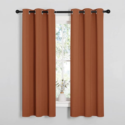 NICETOWN Halloween Blackout Curtain Panels for Girls Room, Nursery Essential Thermal Insulated Solid Grommet Top Blackout Drapes (Burnt Orange, 1 Pair, 34 x 63 Inch)