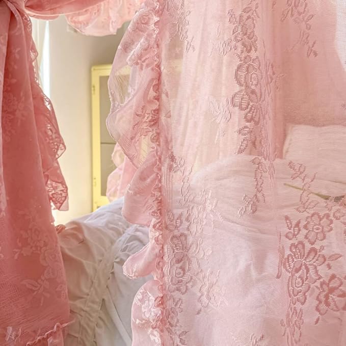 Mengersi Canopy Bed Curtains with Tie Backs,Princess Bed Canopy Curtains Bed Drapes Sheer Curtains for Bedroom Decor(Full,Pink