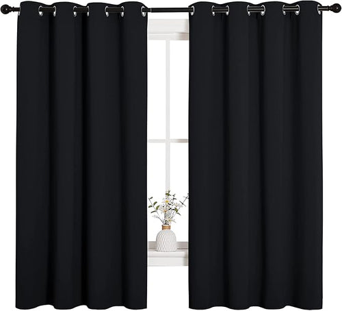 NICETOWN Halloween Bathroom Blackout Curtains and Drapes, Black Solid Thermal Insulated Grommet Blackout Drapery Panels for Window (2 Panels, 55 inches Wide by 68 inches Long, Black)