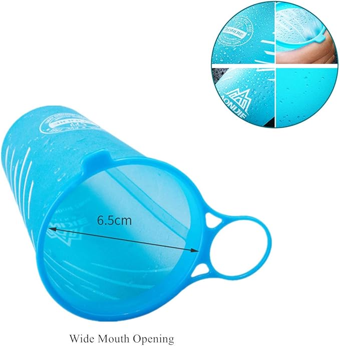 AONIJIE 2 Pcs Sports Collapsible Water Bottle BPA Free + 2 Pcs Replacement Straws Lid - TPU Soft Drink Water Kettle Foldable Flask for Hiking Bicycling Running Climbing (White)