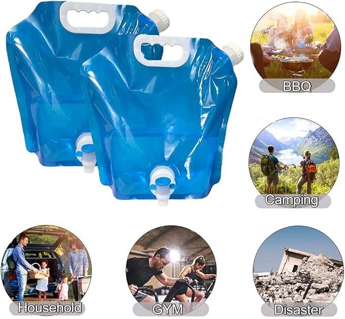 PIVHWIR 2 PCS Collapsible Water Container with Spigot, BPA Free 5L Camping Water Storage Carrier Jug, Collapsible Water Cube for Outdoors Hiking Camping Riding