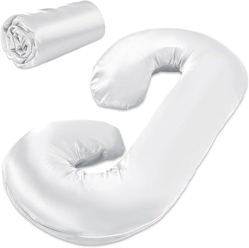 HOMBYS Silky Satin Pregnancy Pillow Cover (ONLY Pillowcase), Luxurious Smooth Maternity Pillow Cover, C Shaped Soft & Breathable Large Pillow Protector for Side Sleeper, 60.2" L x 34.2" W, White