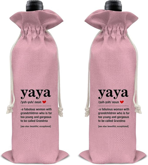 HOIJAUMAI Gifts for Grandma, Grandma Gift From Granddaughter Grandson, Funny Yaya Definition Wine Bag Grandma Wine Gift Bags for Yaya Nana Gigi Mimi Grandmother (Pink)