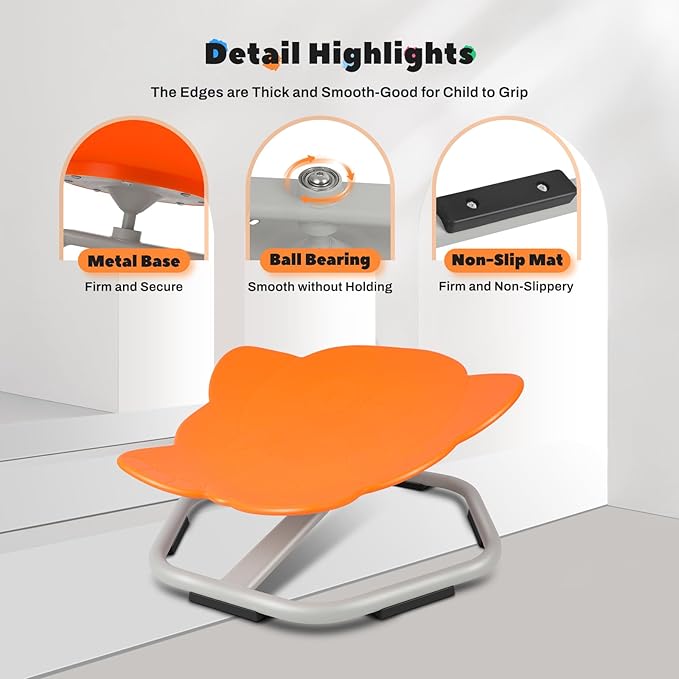 Sensory Toys Kids Swivel Chair, Autism Kids Swivel Chair, Elephant Sit and Spin Seat Balance Chair Indoor for Child Age 3+, Regulating Toddlerβs Body Balance, Metal Base Non-Slip Orange