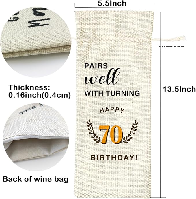 LANBAIHE 70th Birthday Gifts for Her,70th Birthday Gift for Women Men, 70 Years Old Birthday Gifts Wine Bag, 70th Birthday Decorations Party Supplies-1954 Birthday (70 BIRTHDAY)