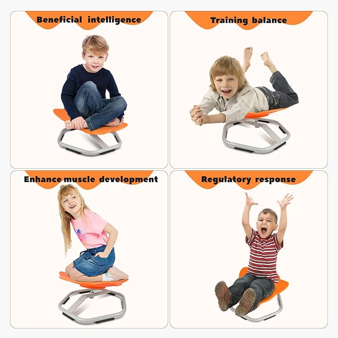 Sensory Toys Kids Swivel Chair, Autism Kids Swivel Chair, Elephant Sit and Spin Seat Balance Chair Indoor for Child Age 3+, Regulating Toddlerβs Body Balance, Metal Base Non-Slip Orange