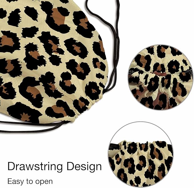 Seamless Leopard Print Draw String Back Bag Leopard Spots Brown Black Fashion Pattern Gym Backpack Basketball Bag Backpack 14x16.9 Inch