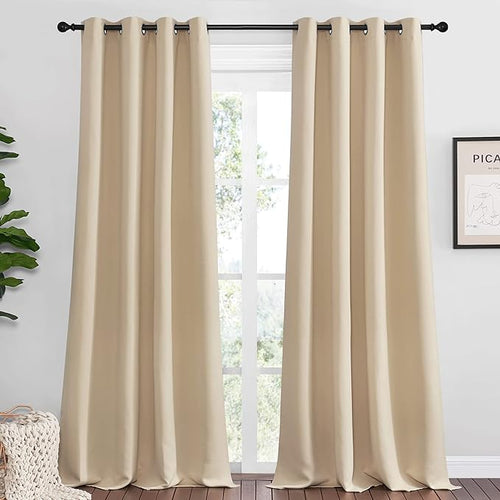 NICETOWN Bedroom Room Darkening Curtains - Triple Weave Microfiber Grommet Top Thermal Insulated Solid Room Darkening Panels/Drapes for Kid's Room (Biscotti Beige, 1 Pair, 55 inches by 90 Inch)