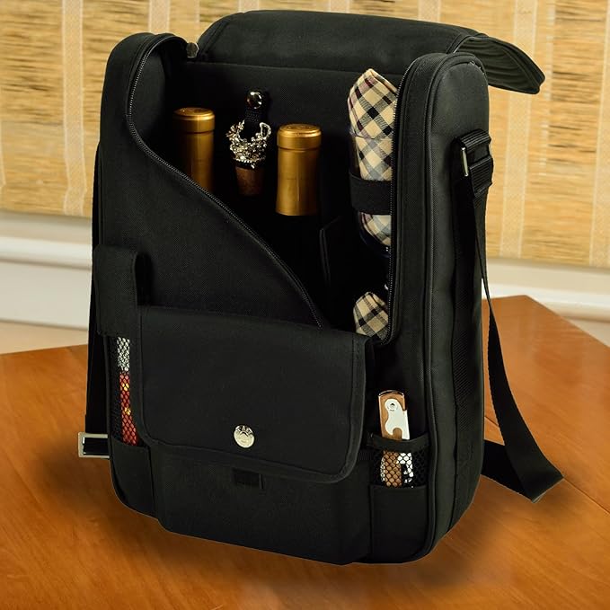 Picnic at Ascot Boise State Licensed Broncos Deluxe Wine Carrier with Wine Glasses and Accessories for Two Assembled & Quality Approved in The USA
