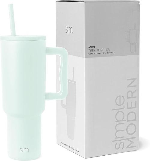 Simple Modern 40 oz Tumbler with Handle and Straw Lid | Insulated Cup Reusable Stainless Steel Water Bottle Travel Mug Cupholder Friendly | Gifts for Women Men Him Her | Trek Collection | Retro Mint