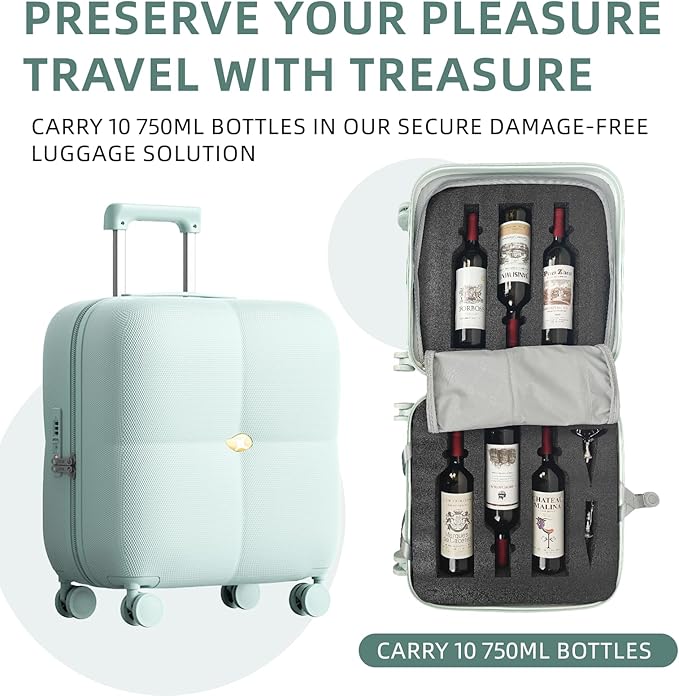 Wine Suitcase, 6 Bottle Wine Luggage, Durable Wine Travel Case, Fly With Wine Suitcase with TSA Lock, Versatile Wine Carrier with Removable Inserts and Silent Spinner Wheels(Mint)