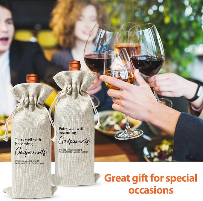 EUFJDKSL Godparents Wine Gift Bag For Proposal Godfather Godmother Baptism Auntie Uncle, Burlap Wine Bottle Cover Gift Bag For Mother’S Day, Thanksgiving Gifts