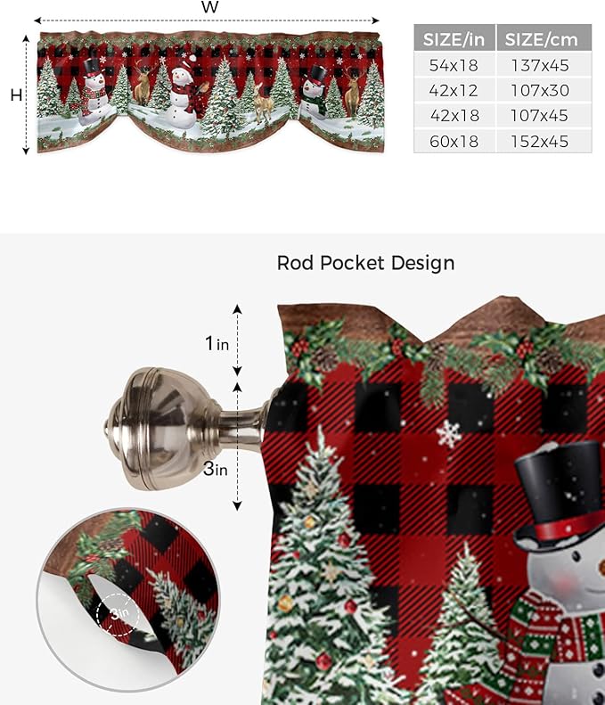 Christmas Snowman Blackout Tie Up Valance Curtains for Kitchen Windows Christmas Tree Window Toppers Balloon Shades for Living Room/Bathroom/Bedroom,1 Panel,42" X 18" Red Xmas Snowy Winter