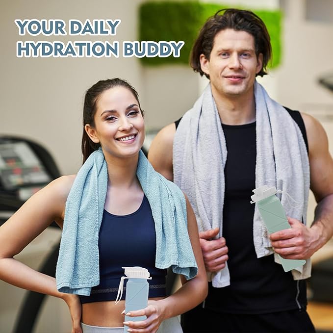 20 oz Water Bottle Collapsible | BPA Free Leakproof Lightweight Foldable Silicon Water Bottles | Twistable Water Cup | for Travel Gym Hiking Outdoor Camping Running Cycling Sports (Blue)