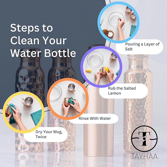 Pure Copper Water Bottle for Drinking - Indian Handmade Ayurveda Healing Benefit Water Bottle for Travel, Hiking, Gym, Office, Outdoor - Normal Finish - 950 ML