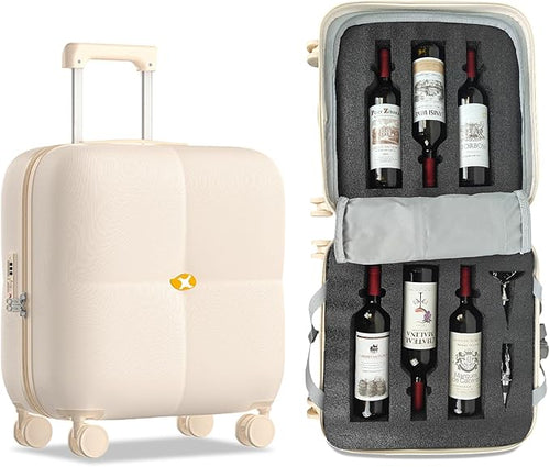 Wine Suitcase, 6 Bottle Wine Luggage, Durable Wine Travel Case, Fly With Wine Suitcase with TSA Lock, Versatile Wine Carrier with Removable Inserts and Silent Spinner Wheels(Cream)