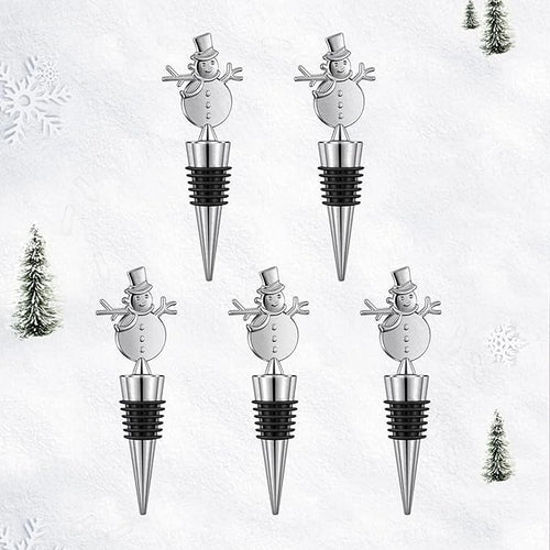 Christmas Wine Bottle Stoppers 5-Packs-Wine Saver Zinc Alloy Silicone,Reusable Leak Proof Keep Fresh Wine Corks,for Gifts,Bar,Holiday,Party,Wedding,Camping for Standard Bottle (Snowman)