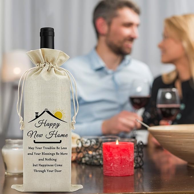Housewarming Gifts Wine Gift Bags New Home House Homeowner Gift Realtor Gift to Clients House Warming Party Decorations Reusable Burlap Wine Wrapping Bags First Time House Warming Gift for Women